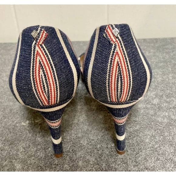 Sam Edelman Teresa Blue Striped Canvas Heels Pumps - Picture 5 of 8